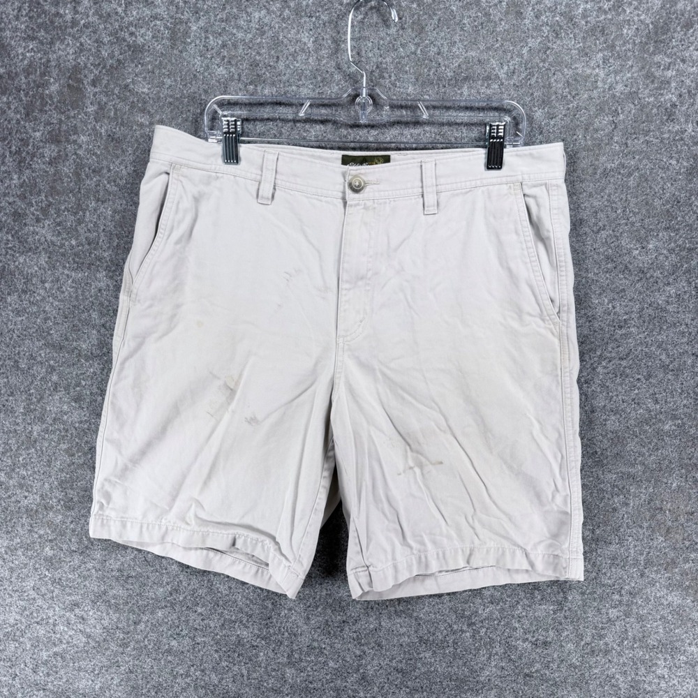 Eddie Bauer Men's 34 Chino Shorts Light khaki Cotton Flat Front Casual Summer